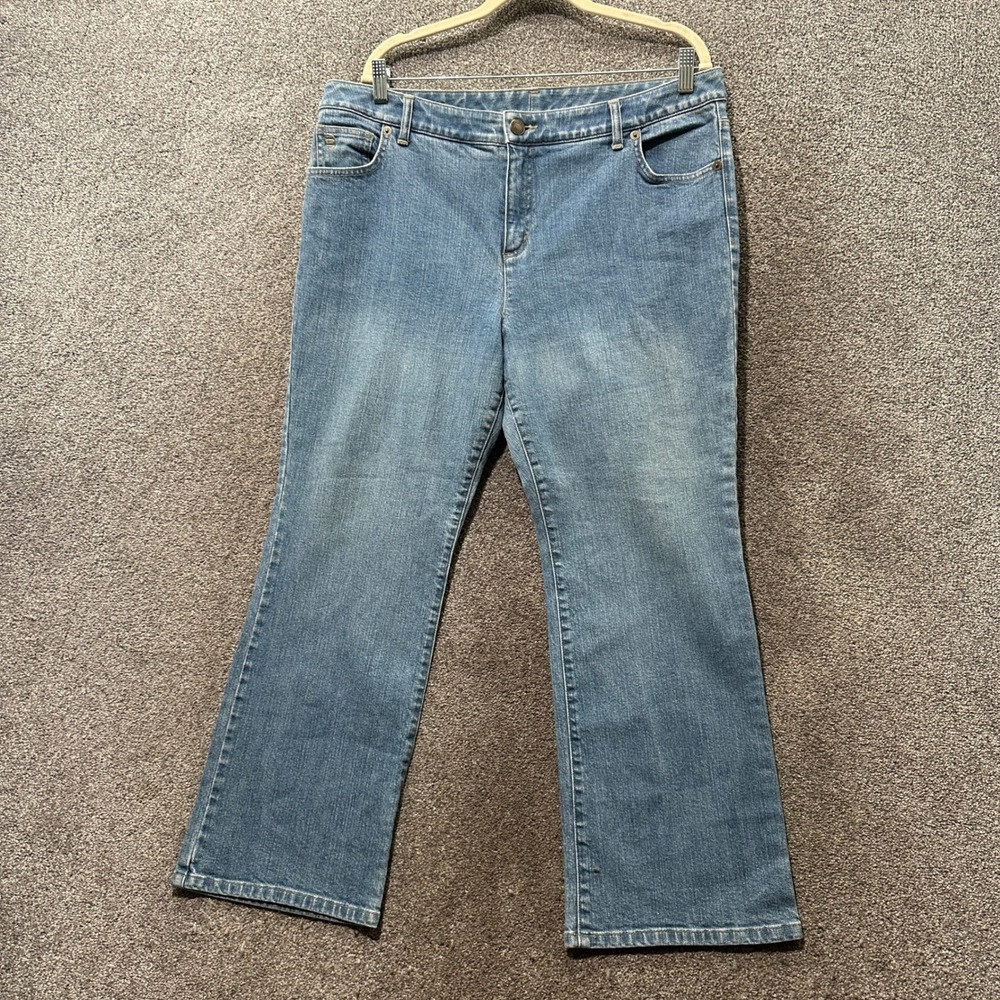 Lands End Womens 16P Bootcut Jeans Medium Wash Blue Denim Stretch Comfort Casual